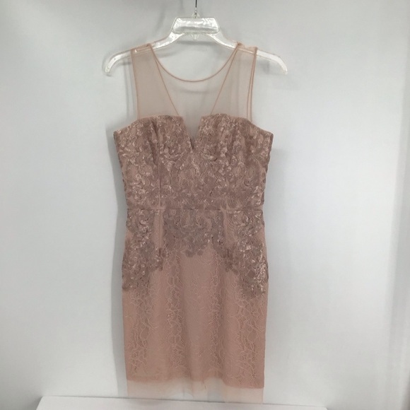 BCBGMaxAzaria Abigail Lace Sequined Wedding Party Cocktail Dress Blush Size 6 - Picture 1 of 10